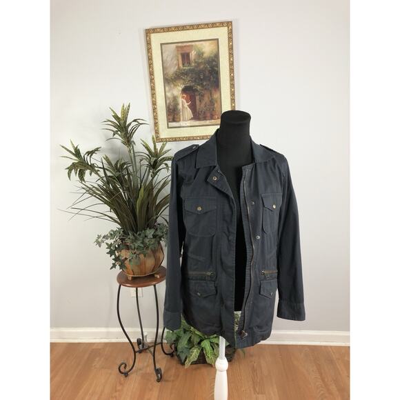 Lily Aldridge Jacket Coat Women’s 6 Blue Full Zipper Front Long Sleeve Military - Picture 1 of 13